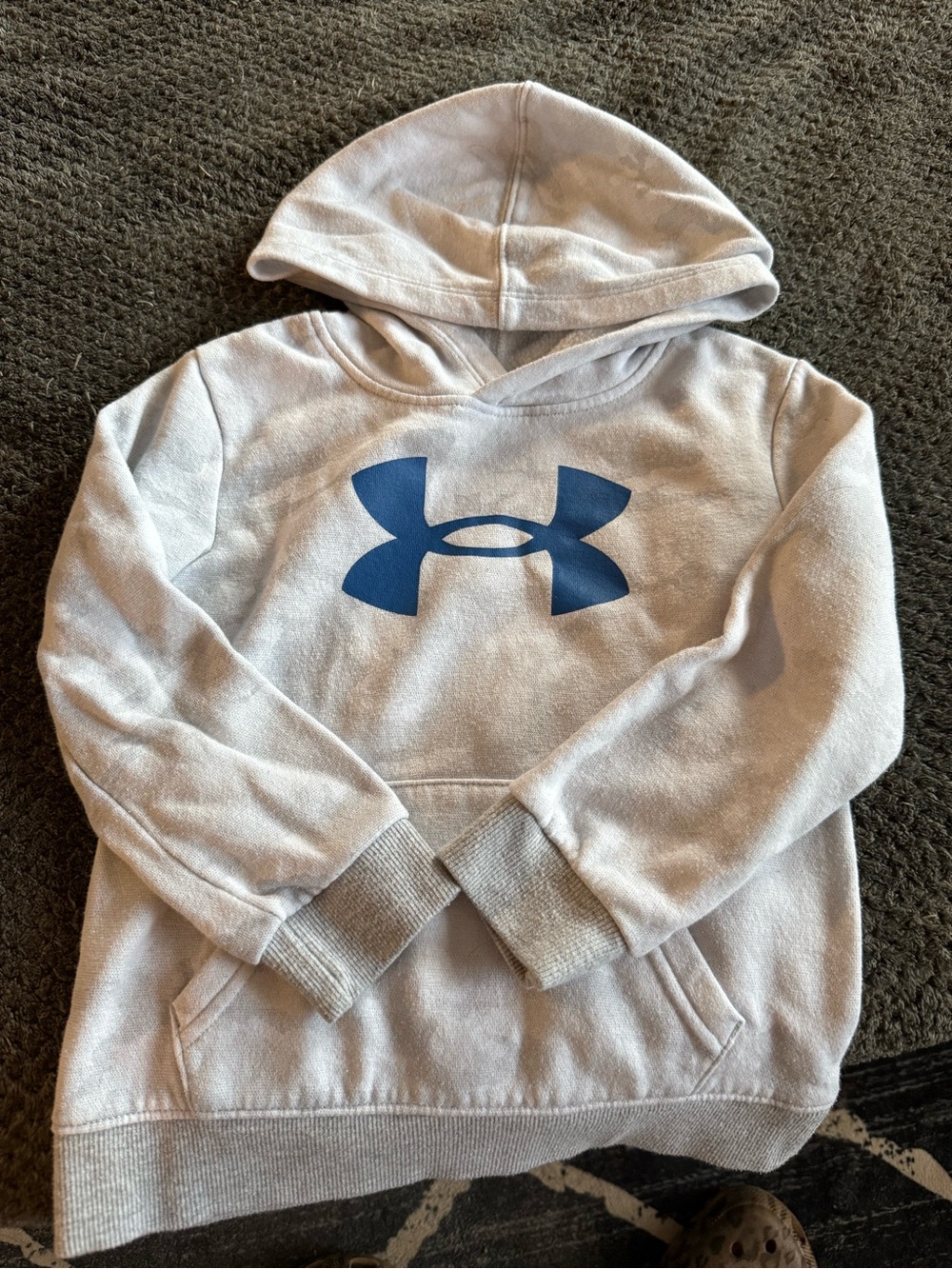 Under Armour Youth Light Gray Pullover Hoodie with Blue Logo